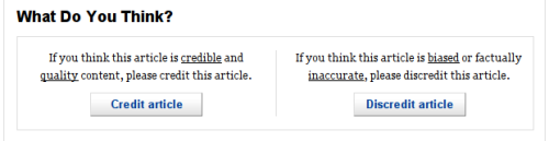 NewsCred\'s credit and discredit buttons